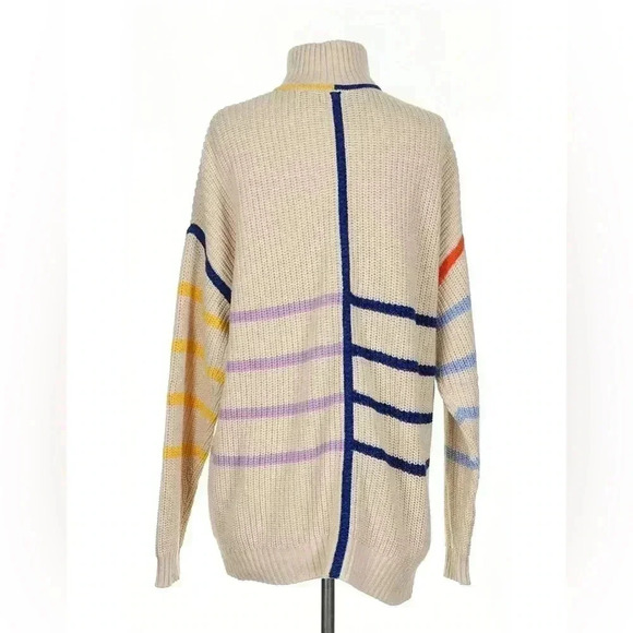 STAUD Hampton Striped Oversized Sweater S Top Turtleneck Shirt Cream Chunky Knit - Picture 6 of 8